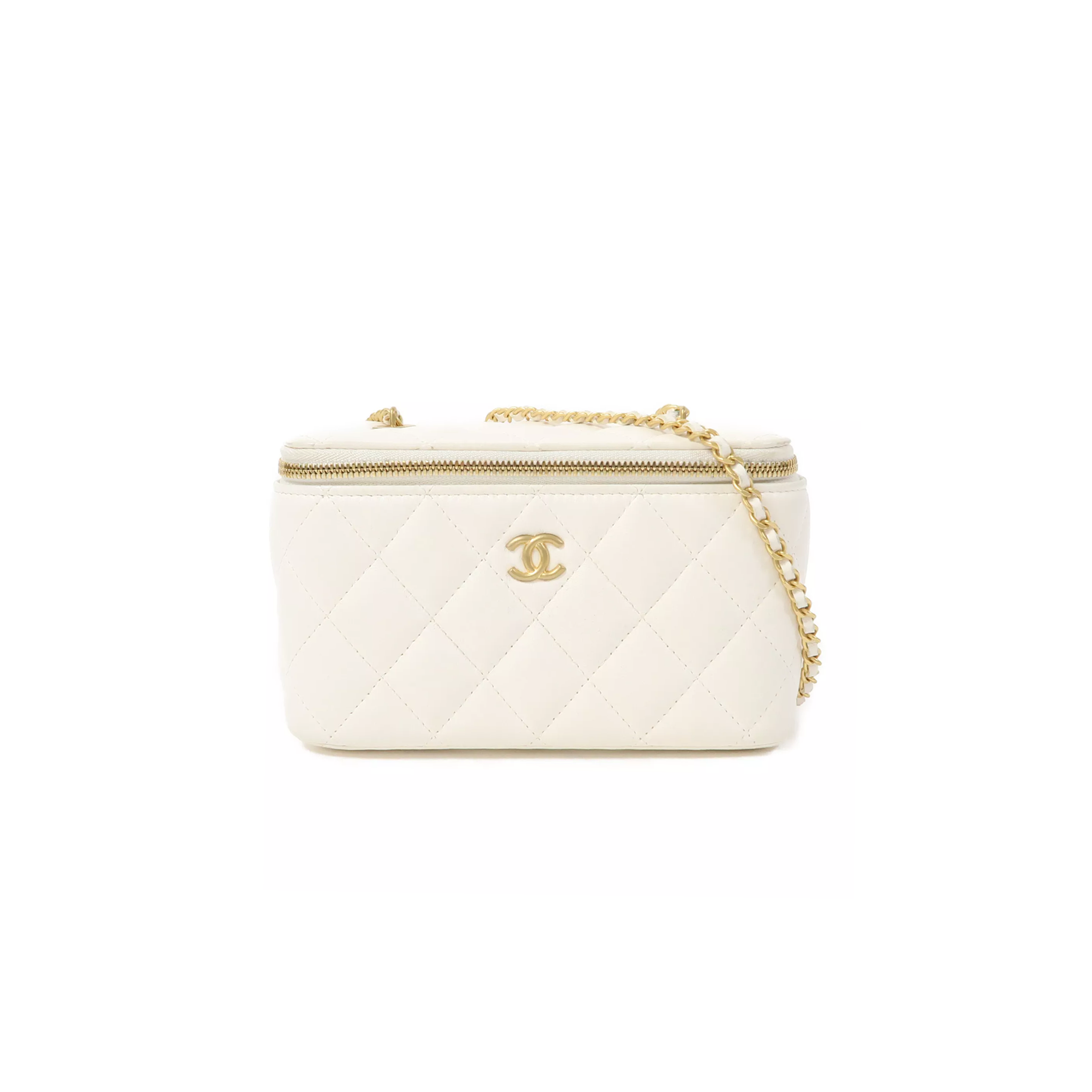 Ch*el quilted cc ghw dressing case chain shoulder bag lambskin leather white ap2303 (17*9*8cm)